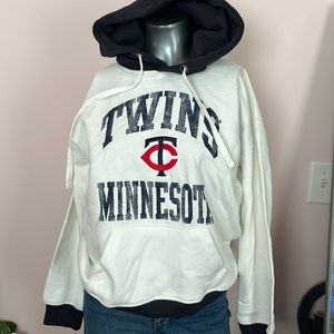 NWT MLB Minnesota Twins Baseball Women's Stamp Printed Embroidered White Hoodie